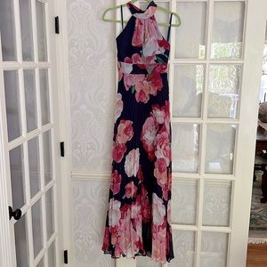 INC Navy and Pink Floral Halter Dress - 0